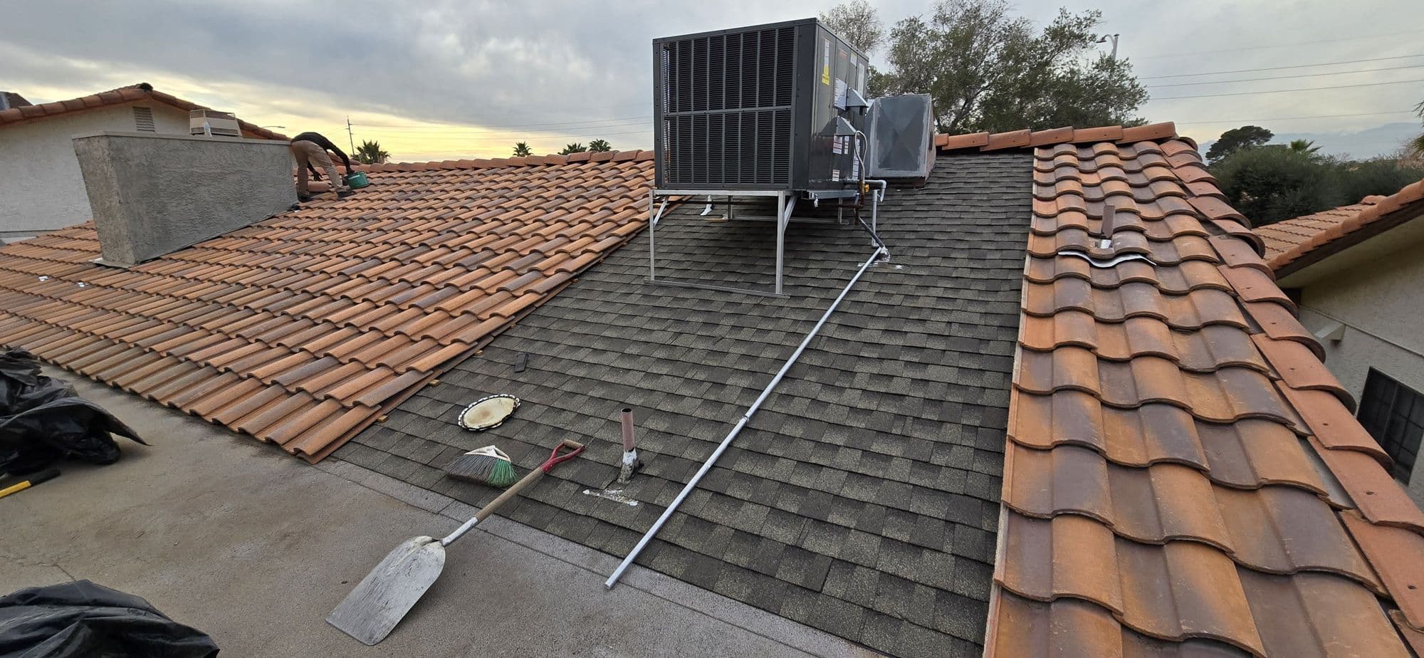 Tile and flat roof